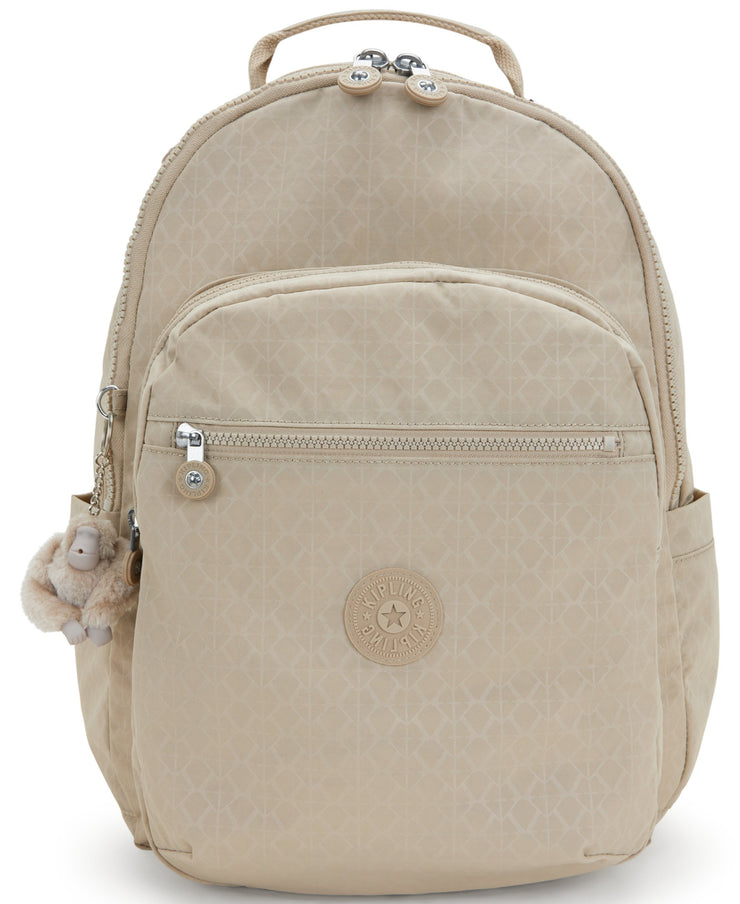 KIPLING Large Backpack Female Signature Beige Embossed Seoul I4034-96A