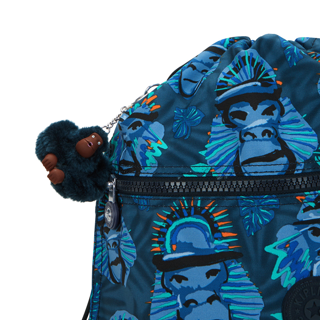 KIPLING Medium backpack with drawstring Unisex Blue Monkey Fun Super