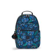 KIPLING Large Backpack with Separate Laptop Compartment Unisex Blue Monkey Fun Seoul College