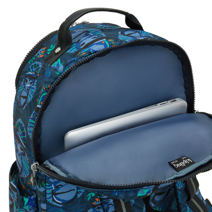 KIPLING Large Backpack with Separate Laptop Compartment Unisex Blue Monkey Fun Seoul College