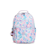 KIPLING Large Backpack with Padded Laptop Compartment Female Aqua Flowers Seoul