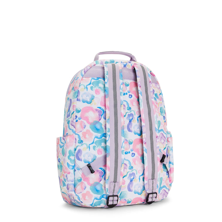 Kipling Large Backpack With Padded Laptop Compartment Female Aqua Flowers Seoul  -  I4851-2FW