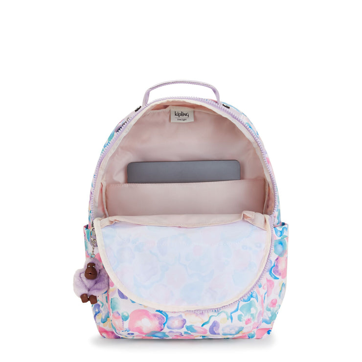 Kipling Large Backpack With Padded Laptop Compartment Female Aqua Flowers Seoul  -  I4851-2FW